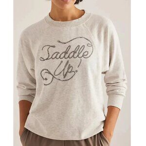 Anthropologie Saddle Up Graphic Crew Neck Grey Sweatshirt M